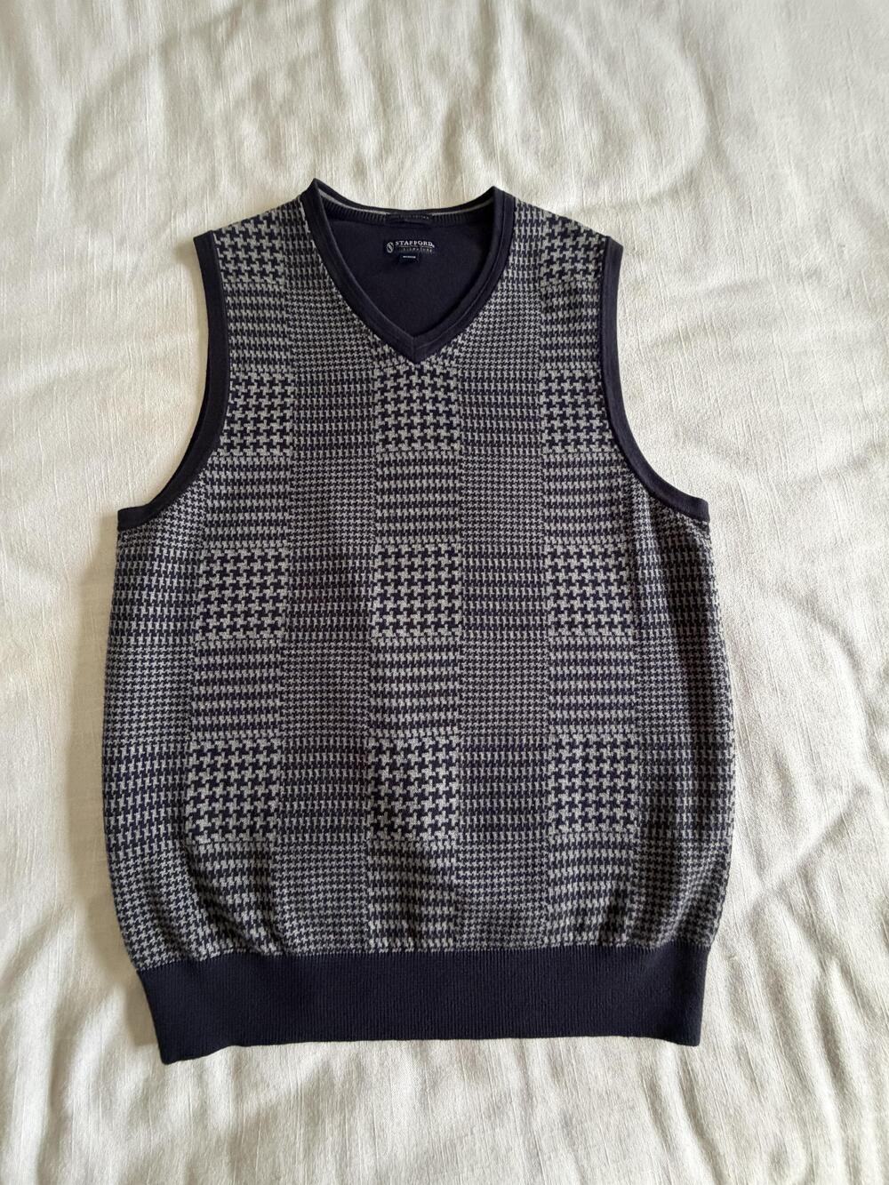 Stafford Signature Sweater Vest Mens M Pima Cotton Houndstooth Golf Preppy